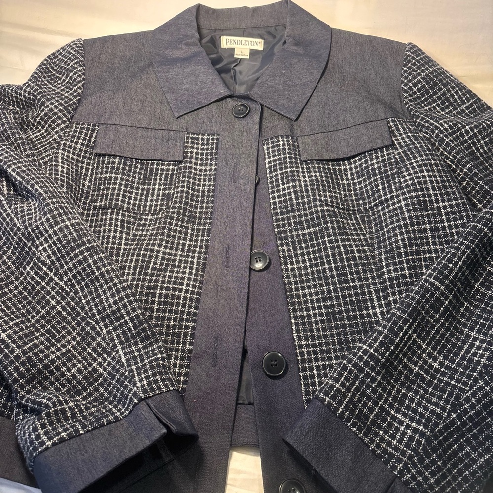 Pendleton Navy and White Tweed Button-Up Jacket